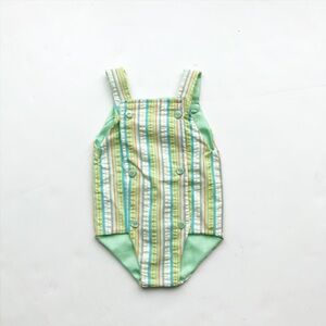 Vintage Stripe lined button front romper fits 6-12